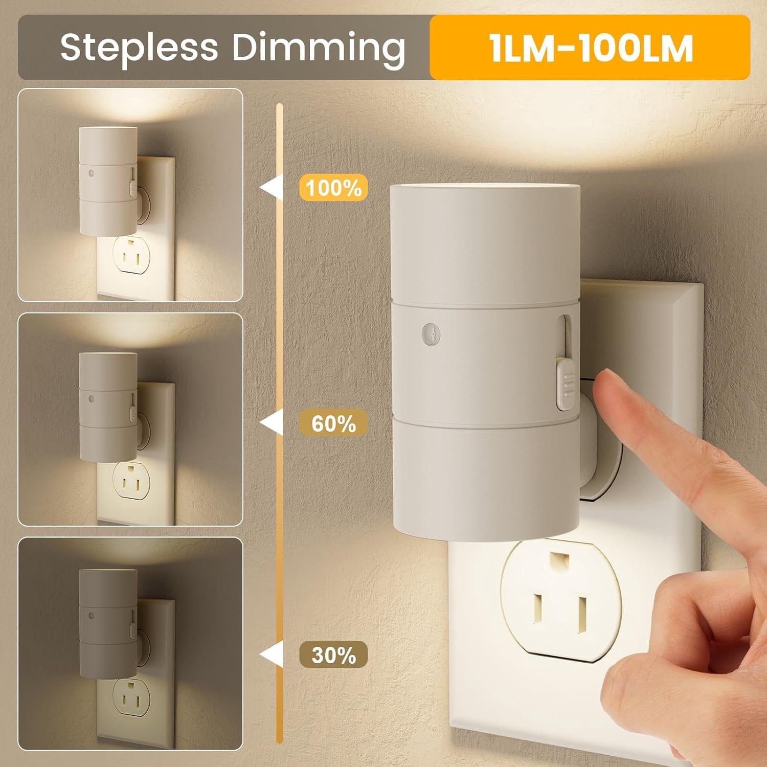 Night Light, Dimmable Led Night Lights Plug into Wall, /3000K/4500K, 0-100LM Adjustable Brightness, Dusk to  Nightlight for Hallway, Bathroom, Bedroom White 4 Pack