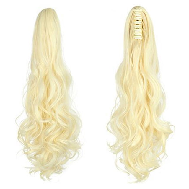 Extension de Queue de Cheval 24 Pouces Pince Griffe Ondulée Bouclée Extension de Cheveux Queue de Cheval Naturelle Duveteuse Postiche Synthétique pour Femmes Filles