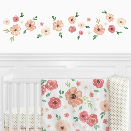 UPC: 0846480061908 | Watercolor Floral Peach Wall Decal (Set of 4) by Sweet Jojo Designs