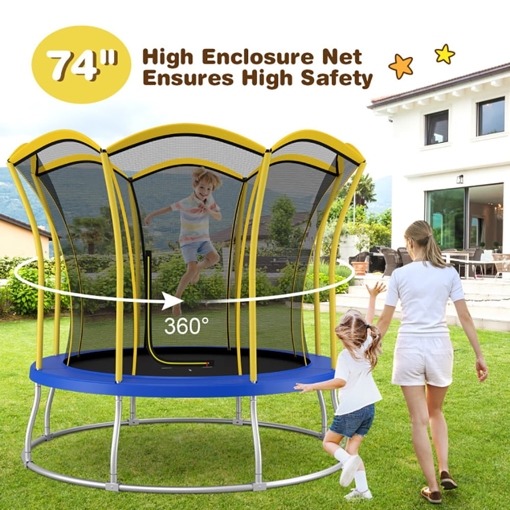 Yardi Yarda 8 Ft Outdoor Unique Flower Shape Trampoline with Enclosure Net-Orange, Bounce Trampoline for Garden, Park