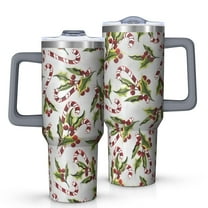 White Christmas Candy Cane Pattern Tumbler with Handle and Lid,40oz Double Wall Vacuum Insulated Tumbler,Cups Gift for Women and Men