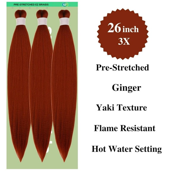 WEIF-Ginger Braiding Hair Pre stretched Prestretched Braiding Hair Extensions Synthetic Hypoallergenic Gyal Ez Braid Knotless Yaki Non Toxic Fulani Itch Free