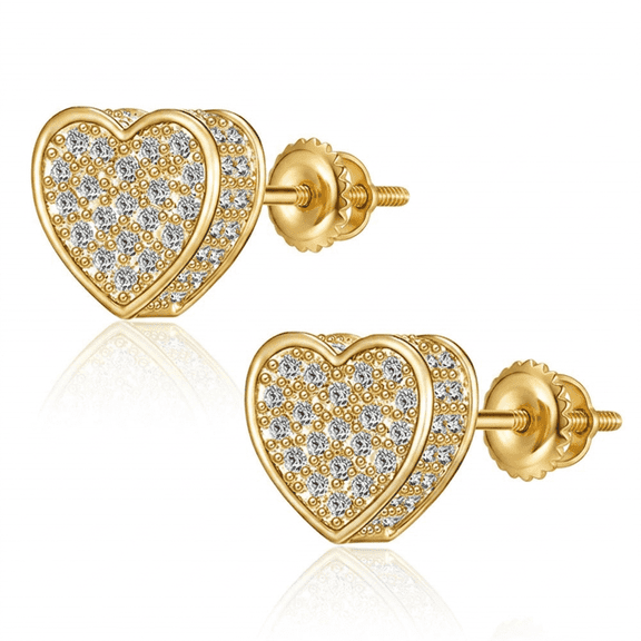 YEUOYEA 18K Gold Plated Heart Stud Earring for Women, 925 Sterling Silver Post, Cubic Zirconia, Fashion Jewelry Gifts