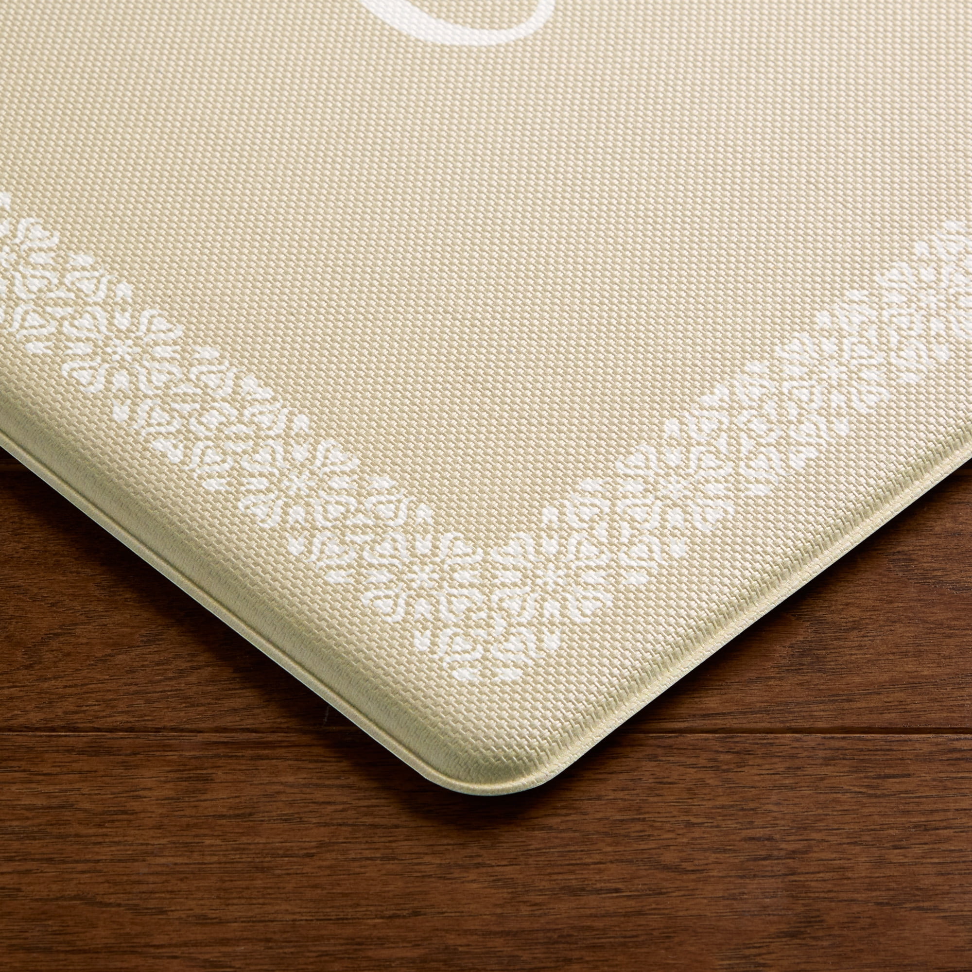 MARTHA STEWART Bloomfield Grateful Border Kitchen Mat, Comfort Standing Mat, Non-Slip Backing, Water & Stain Resistant, Beige, 18"x30"