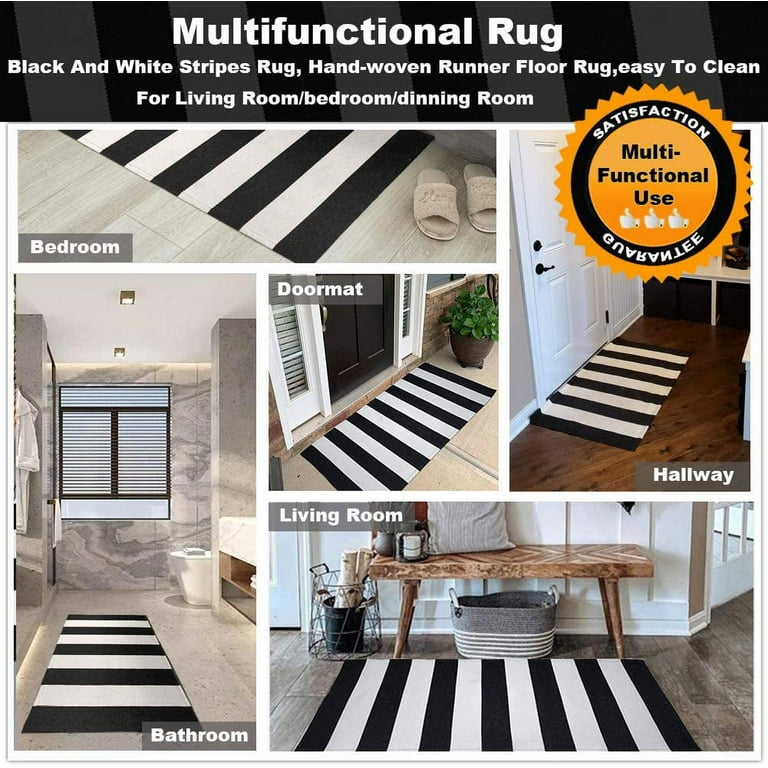 Black and White Striped Rug Layered Door Mat Underlay Accent Rug fits Under  18 X 30 or 24 X 36 Mat Large Door Mat Woven Rug 
