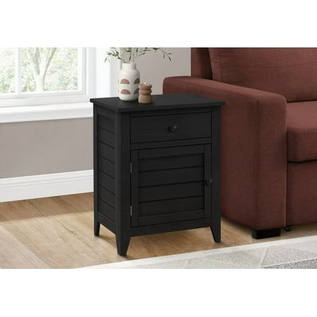 25 Inch Black Veneer Accent Table with Storage, Bedroom Side Table