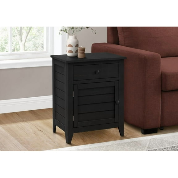 25 Inch Black Veneer Accent Table with Storage, Bedroom Side Table