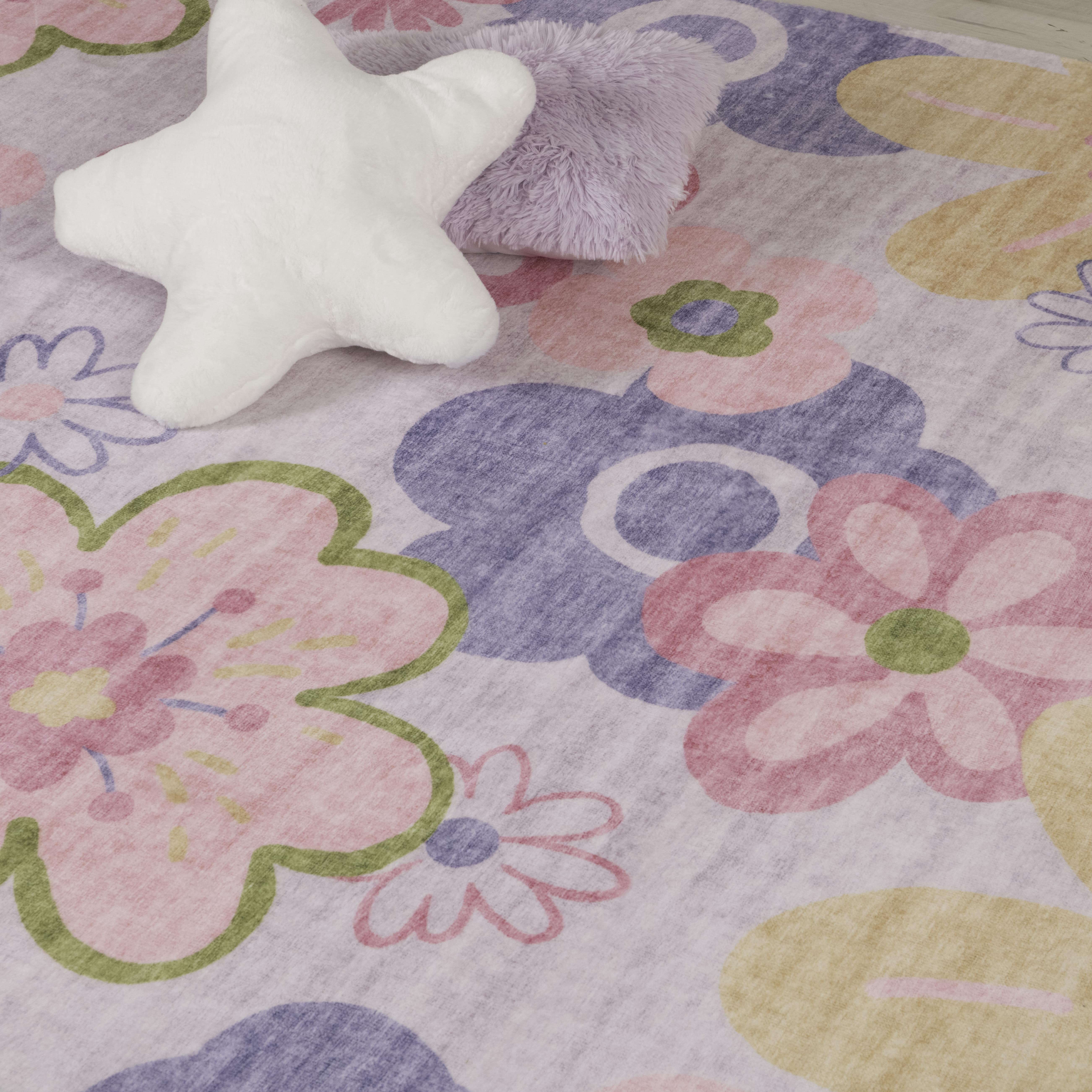 Rug Branch Soft Steps Fun Floral Doux, Rose Violet - Pour garcons et filles dans la salle de jeux, la chambre d'enfant, la chambre a coucher.