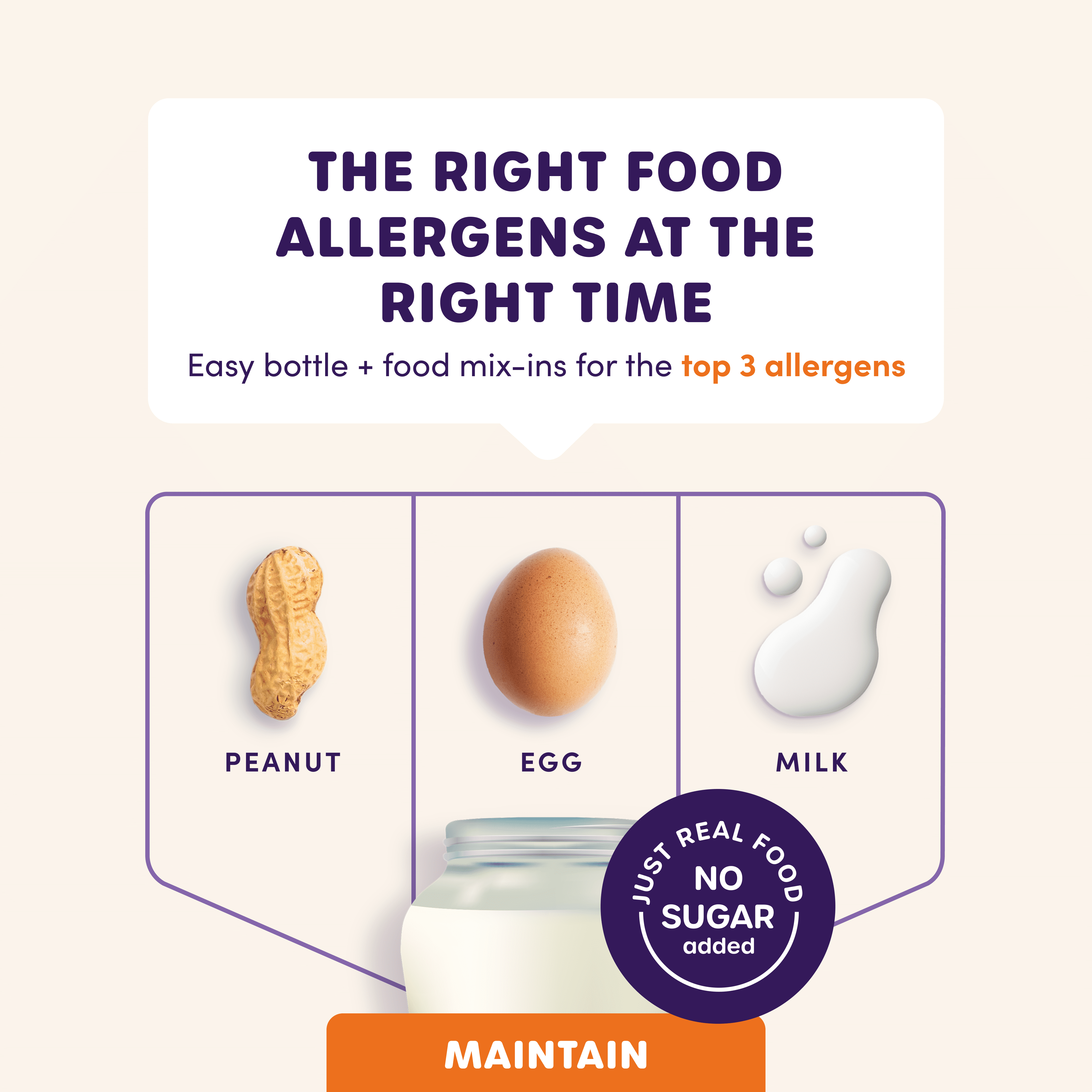 Ready Set Food | Early Allergen Introduction Mix-ins for Babies 4+ Mo |  Stage 1-30 Days | Top 3 Allergens - Organic Peanut Egg Milk | Safe Easy