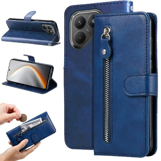 Estuche de Cuero PU con Cierre para Tecno Pova 7 , Funda Protectora con Billetera y Correa