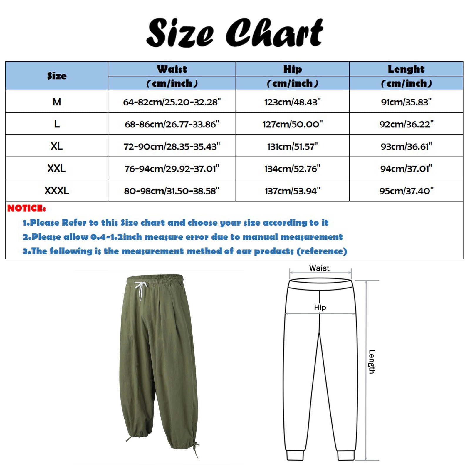 Men's dri fit pants size chart 2025