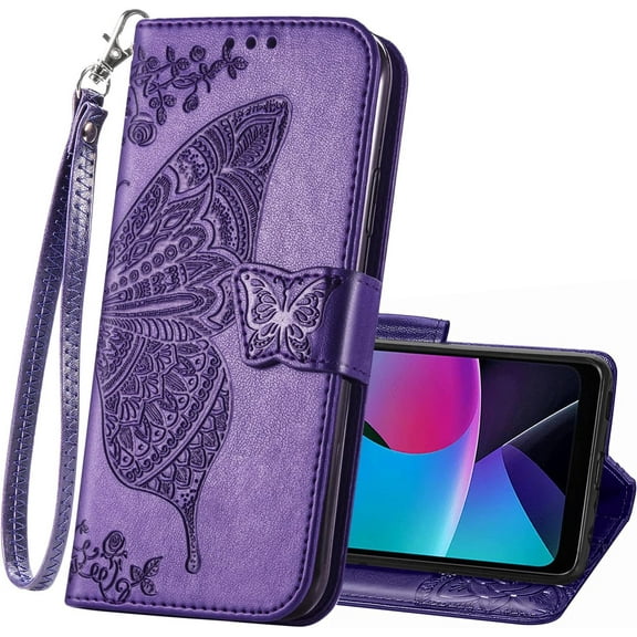 ZUKKASHAN For Moto G Stylus 4G 2023 Case,PU Leather Wallet Flip Protective Phone Case with Wrist Strap Card Slots Holder Pocket Emboss Butterfly Flower Stand Case for Motorola Moto G Stylus 4G 2023