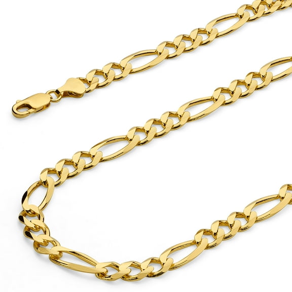 Wellingsale 14k Yellow Gold Polished 8.5mm Hollow Figaro 3 1 Bevel Chain Necklace with Lobster Claw Clasp - 22"