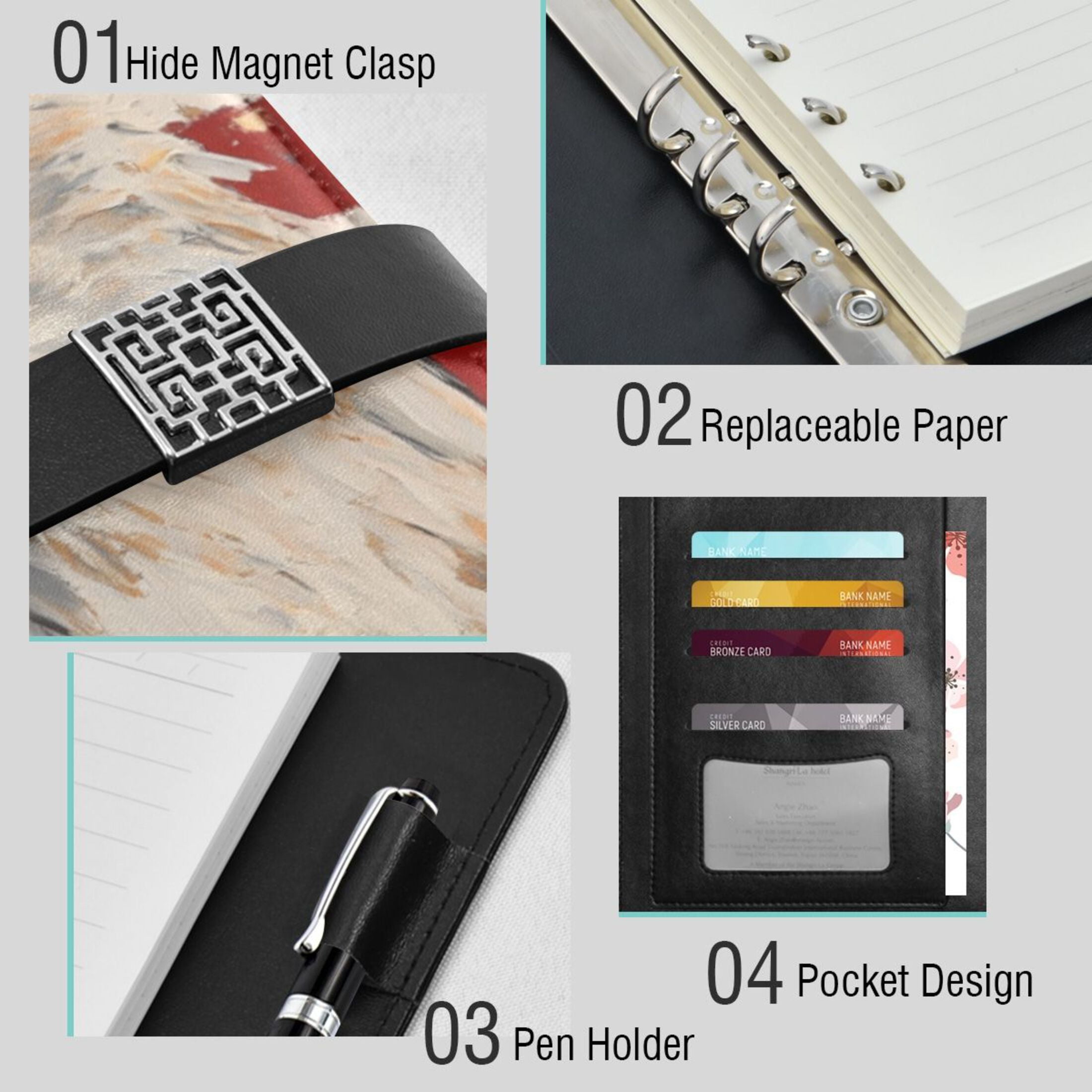 Leather Planner Leather Notebook Notebook Journal Binder Design Pen Pocket Design Convenient for Storage Eagle Pattern