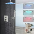 thumbnail image 2 of Shower Faucet Set 8" LED Rainfall Head Combo Kit Valve Wall Mount Brushed Nickel, 2 of 19