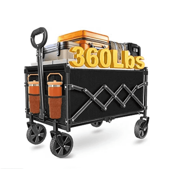 Wagons Carts Foldable - Collapsible Wagon Cart with Wheels Foldable - Utility Folding Wagon Cart for Sports Camping Grocery, Black