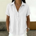 thumbnail image 5 of GUACER Women's Short Sleeve Cotton Linen Shirt Button Down Collared Blouse, Breathable Summer Top, 5 of 6