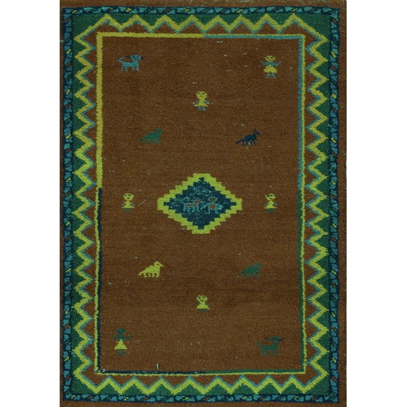 Ahgly Company Indoor Rectangle Southwestern Turquoise Blue Country Area Rugs, 2' x 5'