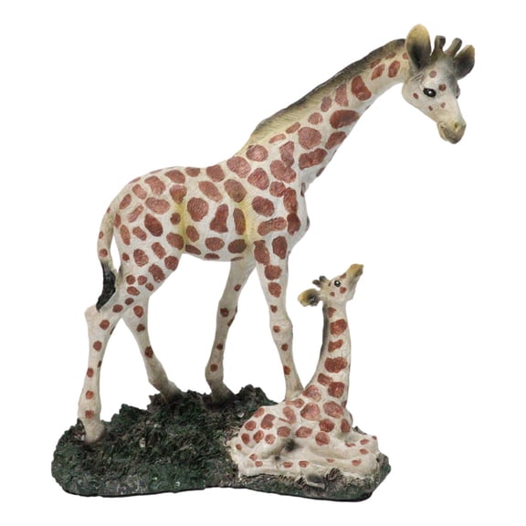 Safari Savannah Masai Giraffe Mother Standing by Sitting Calf Figurine 6.75"H
