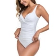 thumbnail image 6 of RELLECIGA Women's Twist Front One Piece Swimsuit Ruched Tummy Control One Piece Bathing Suits Sexy V Neck Criss Cross Monikini White Size XL, 6 of 9