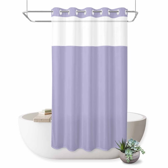 No Hook Shower Curtain, Pure Lavender Shower Curtains for Bathroom with See Through Top Window, Simple Solid Color Waterproof & Washable Bath Curtain Narrow 54"x78"