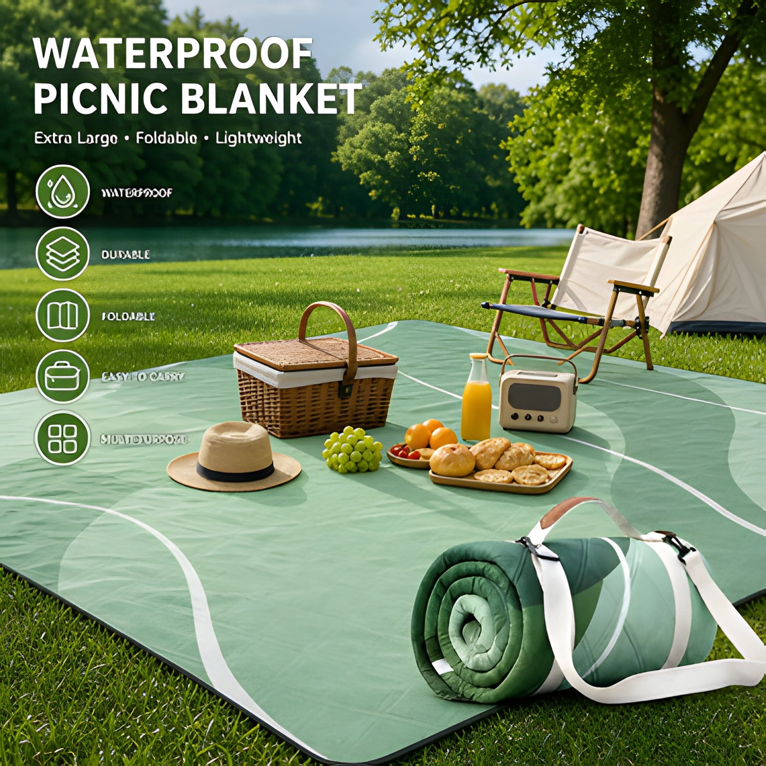 Waterproof Picnic Blanket Outdoor Camping Beach Mat Extra Large Foldable Car Essential Roadtrip Gadget Rv Accessories Glamping Tent Gear Must Haves Hiking Stuff Backpacking Necessities Gift