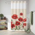 thumbnail image 6 of No Hook Shower Curtain, Red Poppy Shower Curtains for Bathroom with See Through Top Window, Spring Summer Farmhouse Flowers Rustic Burlap Waterproof & Washable Bath Curtain Narrow 54"x78", 6 of 9