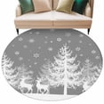 thumbnail image 2 of Winter White Elk Round Living Room Rugs 6 ft, Christmas Tree Snowflake Gray Background Washable Area Rug with Non-Slip Sturdy Edge Binding Round Carpet for Kitchen Office Bedroom, 2 of 9