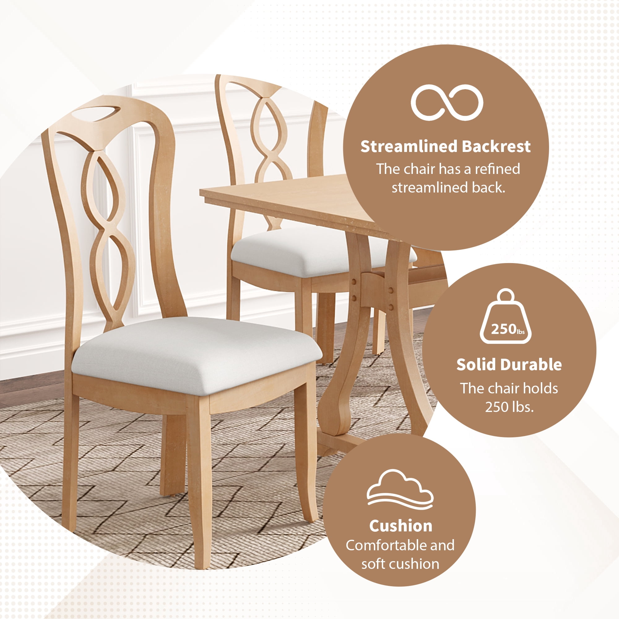 EUROCO 63" 6PCS Retro Dining Table Set for 6,Wood Dining Room Table Set with 1 Upholstered Bench and 4 Upholstered Dining Chairs,Kitchen Table Set for 6