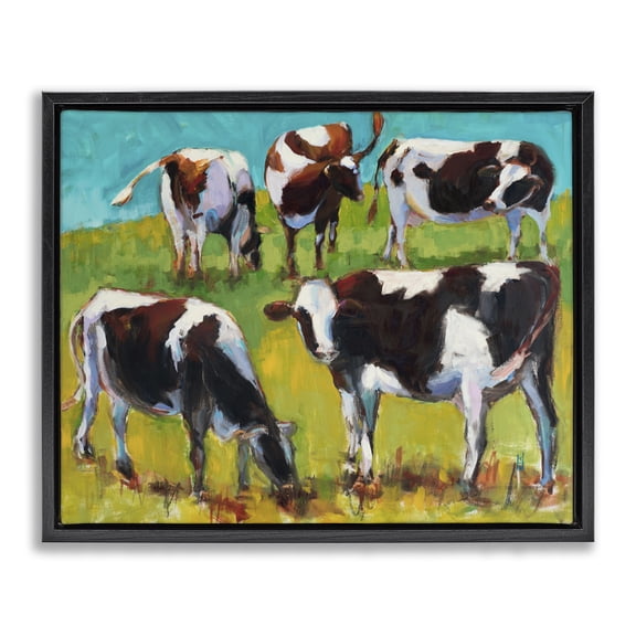 Stupell Industries Modern Cows Grazing Modern Black Floating Frame Canvas Art, 21 x 17, by Sally Hootnick