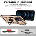 thumbnail image 3 of Allytech Case for iPhone 12/12 Pro 6.1", 360°Rotation Magnetic Metal Finger Ring Holder Magnetic Card Holder Inner Silicone+Hard PC Sliding Camera Protective Case for iPhone 12 /12 Pro 2020, Gold, 3 of 7