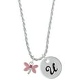 thumbnail image 1 of Delight Jewelry Silvertone Pink Dragonfly with Crystal Silvertone Script Initial Disc - U - Charm Necklace, 20"+3", 1 of 4
