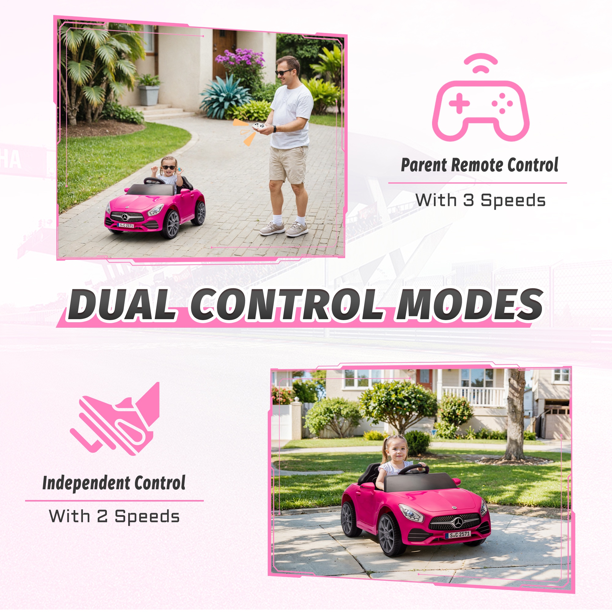 iRerts 12V Electric Ride on Cars, Ride on Building Block Toys for Toddlers with Remote Control, Electric Truck Car/Kart-Switch Freely, Bluetooth, Music, LED Lights, 4 Wheel Suspension, Rose Pink