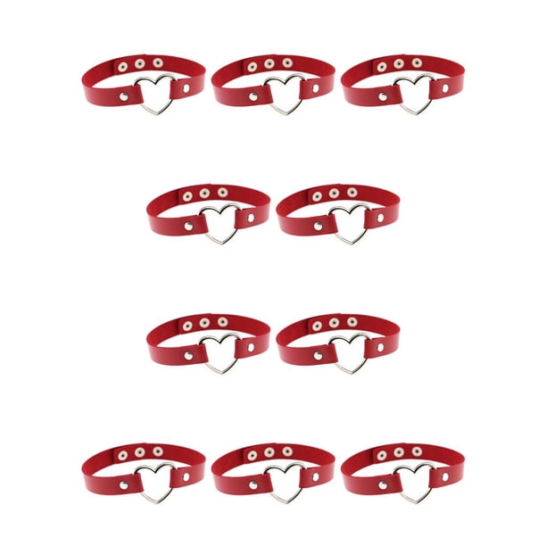 Jumpingount Collar colorido multicolor dulce regalo Punk collares mujeres accesorio cuero gargantillas niña suministros corazón gargantilla rojo Rojo 10piezas