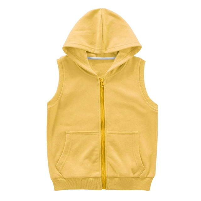SROBPTY Gilet Garçons Filles, Sans Manches à Fermeture Éclair Col Rond avec Poche Jaune 5 Ans