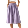 thumbnail image 3 of VBVC Women's High Waist Wide Leg Culottes, Breathable Casual Cropped Palazzo Pants For Women, Ladies' Loose Flowy Elastic Waist Capri Pants with Pockets,Purple,M-5XL, 3 of 8