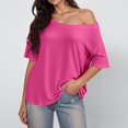 thumbnail image 2 of Bibifish Womens T-Shirts Off Shoulder Short Sleeve Loose Fit Tees Casual Summer Vacation Beach Weekend Street Style Everyday Tops, 2 of 6