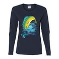 thumbnail image 2 of Mahi-Mahi Fish Catching Small Fish Animal Lover Womens Graphic Long Sleeve T-Shirt, Navy, 2XL, 2 of 3
