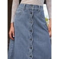 thumbnail image 5 of Womens Light Wash High Waist Scalloped Button-Front Denim A-Line Midi Skirt, 5 of 30