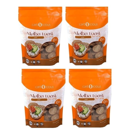Carbolicious Low Carb Melba Toast Rounds, Crunchy Keto Snack Crackers, 4-Pack, 4 oz Resealable Pouches (16 oz Total)
