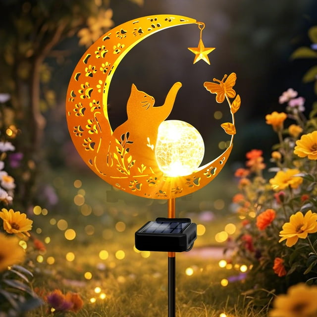 Luces solares de jardín ZNYCYE Moon Cat Butterfly, blanco cálido