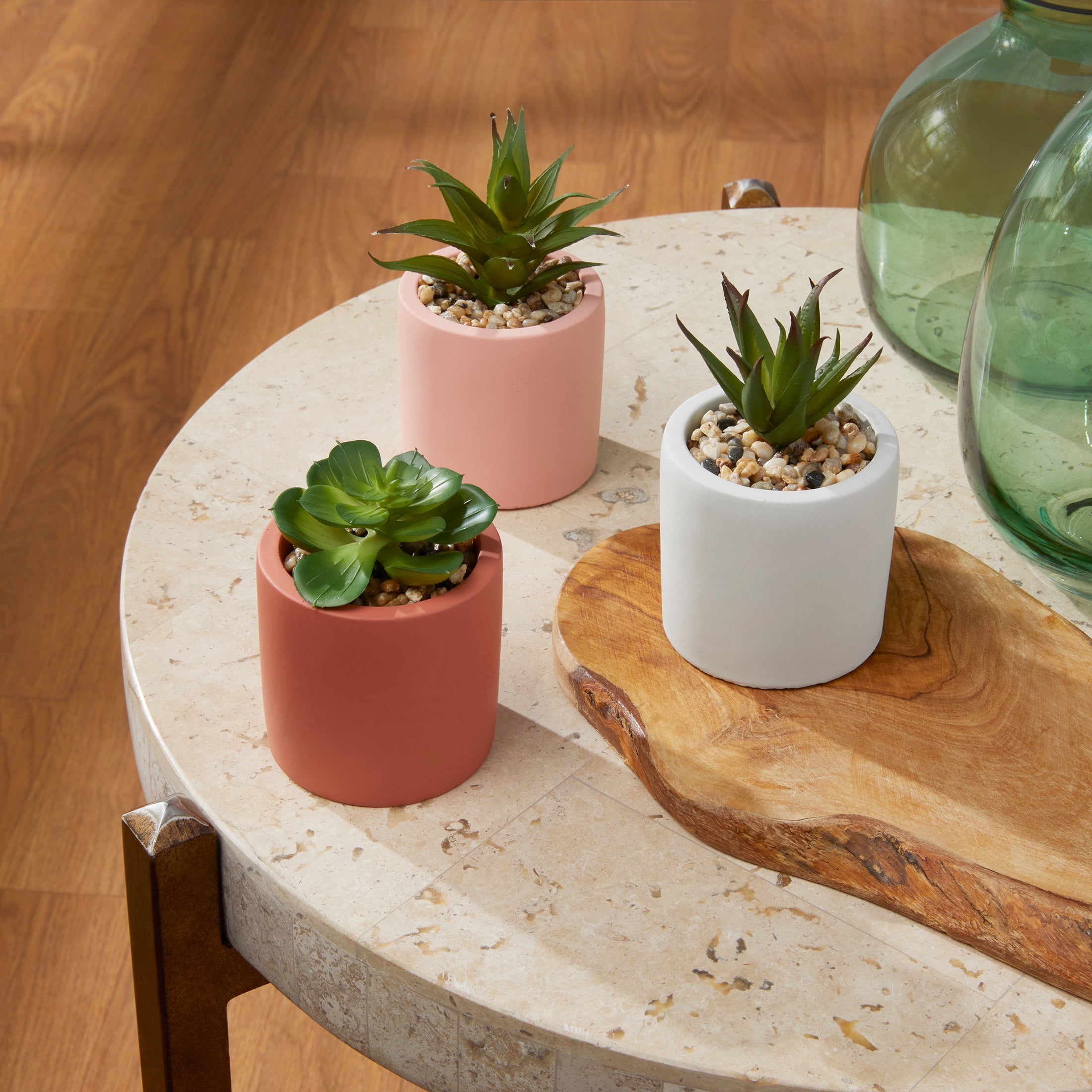 Mainstays by Becky G. & Alejandra 5.5" Artificial Succulent Plants in Orange, Mimosa & White Modern Ceramic Planters (3 Count)