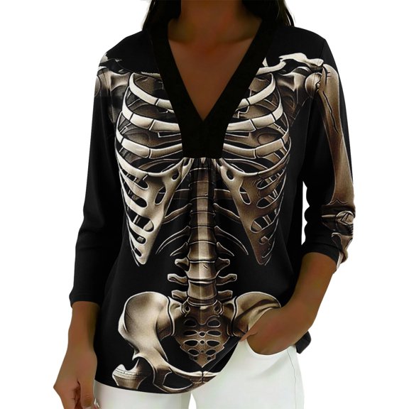 MVRLSH Womens Tops Blouse Casual Holiday Graphic Printed Long Sleeve Crewneck Daily Wear Loose Fit Blouses White - XXXL