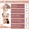 thumbnail image 6 of Electric Razor for Women: 5 in 1 Hair Trimmer for Face Nose Eyebrow Beard Mustache Arm Leg Armpit Bikini - Waterproof Facial Hair Removal for Women, White, 6 of 7