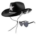 thumbnail image 1 of Sombrero de Vaquera Blanco con Gafas de Corazón - Sombrero Vaquero con Estrella Brillante para Mujeres en Fiesta Temática de Despedida de Soltera (Estrella Negra), 1 of 6