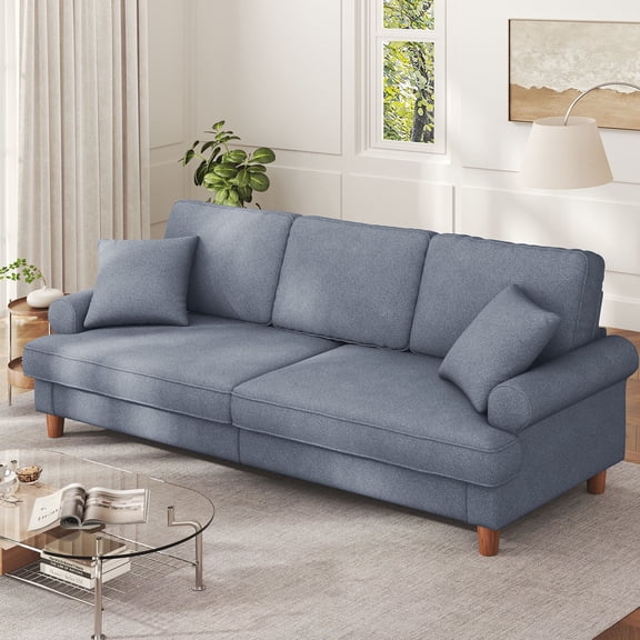 87" Sofa Couch, Comfy Extra Deep Seat 3 Seater Couch for Living Room with Soft Upholstered Round Arms,Free 2 Pillows,Grey