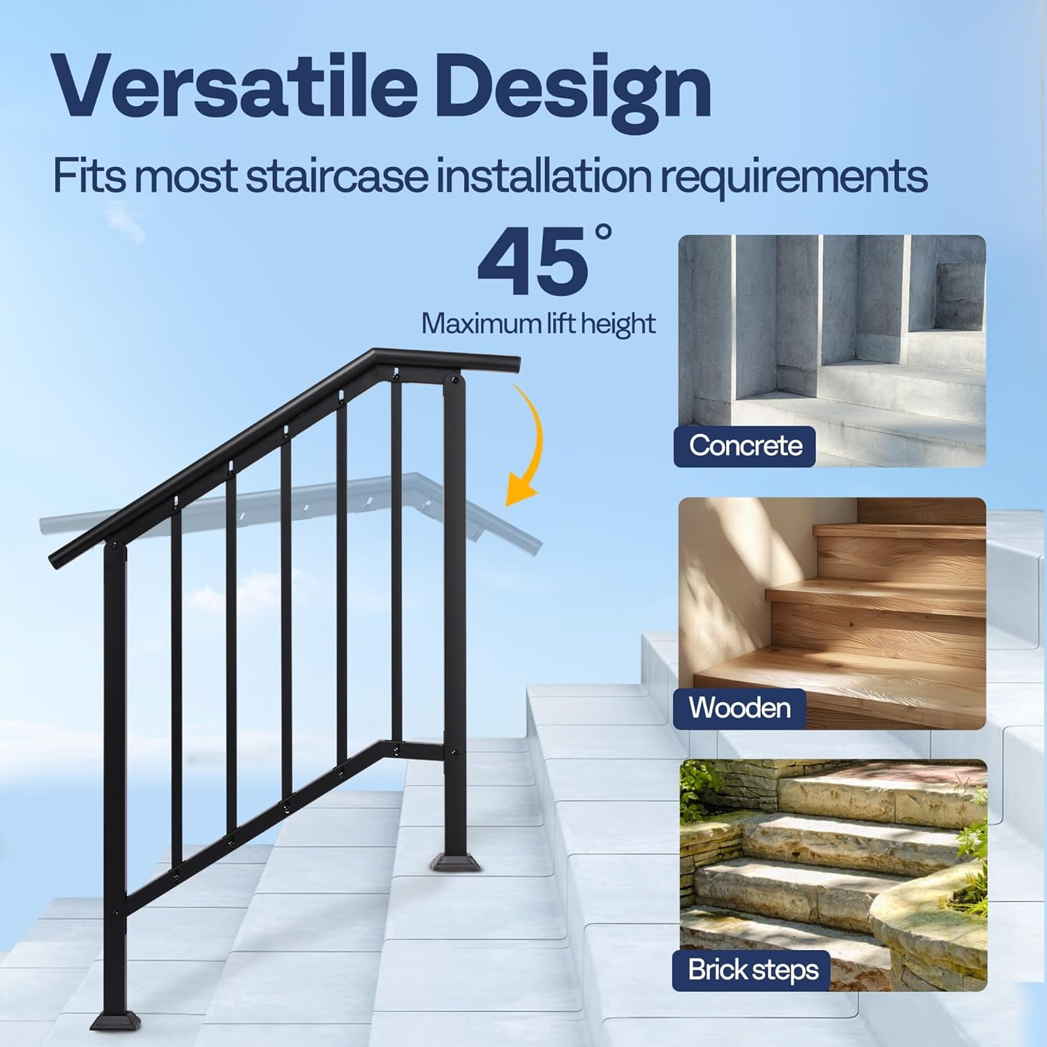 SPECSTAR 2-Pack Outdoor Handrails, 3-Step Galvanized Steel Hand Rails for Outdoor Steps – 27.1" Black Oval and Safety Balusters Exterior Railing Kit for Porch, Deck, or Indoor Stairs