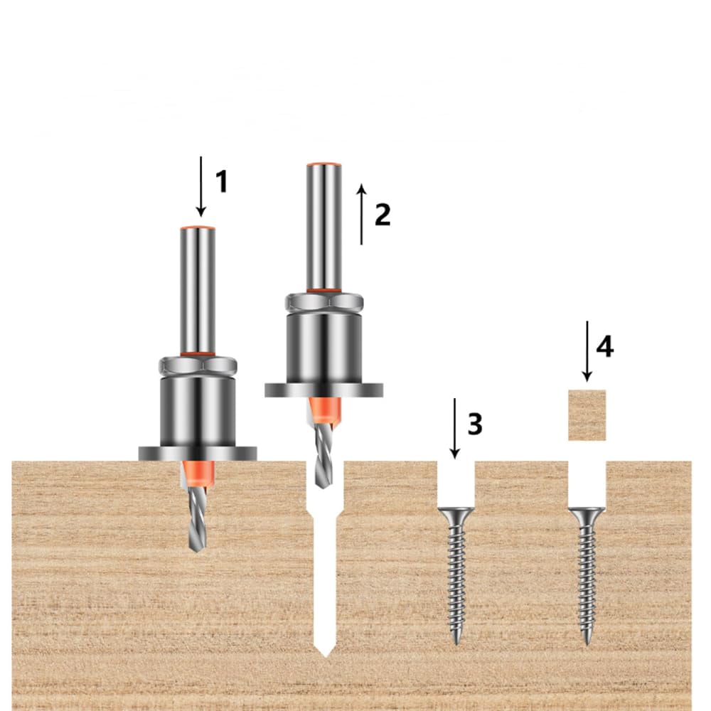 5PCS 8mm Shank Drill Bit Set with 2.8-4mm Adjustable Countersink and Limit Stop Alloy Head