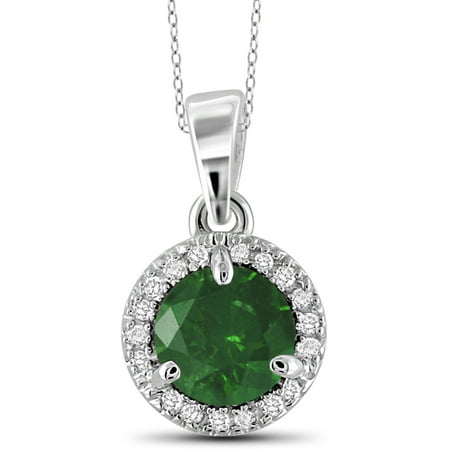 JewelersClub 1 Carat T.W. Green and White Diamond Sterling Silver Halo Pendant