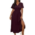 thumbnail image 2 of Xihbxyly Dresses for Women Plus Size Boho Solid Print Off the Shoulder Dresses Side Slit Long Dress Quick Dry Slim Fit Short Sleeve Sundress, 2 of 7